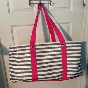 Thirty-One Pink and Gray Striped Tote